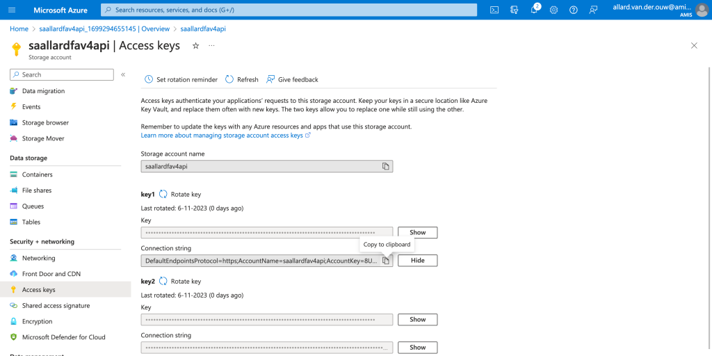 Building a simple REST API with Azure Functions V4 22 storage account access keys